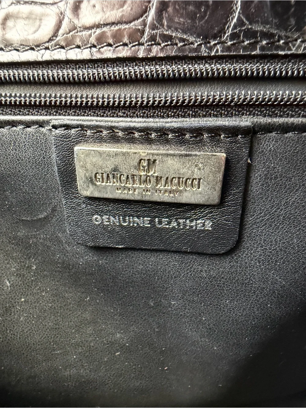 Black Croc-Embossed Shoulder Bag with Top Frame